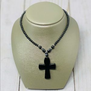 Cross Statement 18 inch Necklace Heavy Gray Chrome